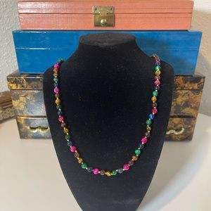 Beaded Multi Color Tigers Eye Gemstone Hand-Knotted Necklace Long